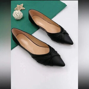 Knot Detail Point Toe Ballet Flats, Elegant Knotted Solid Color size 36